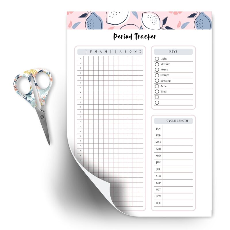 Menstrual cycle tracker printable with symptom and mood logs