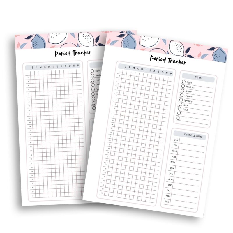 A5 Period Tracker Planner Insert monthly grid view