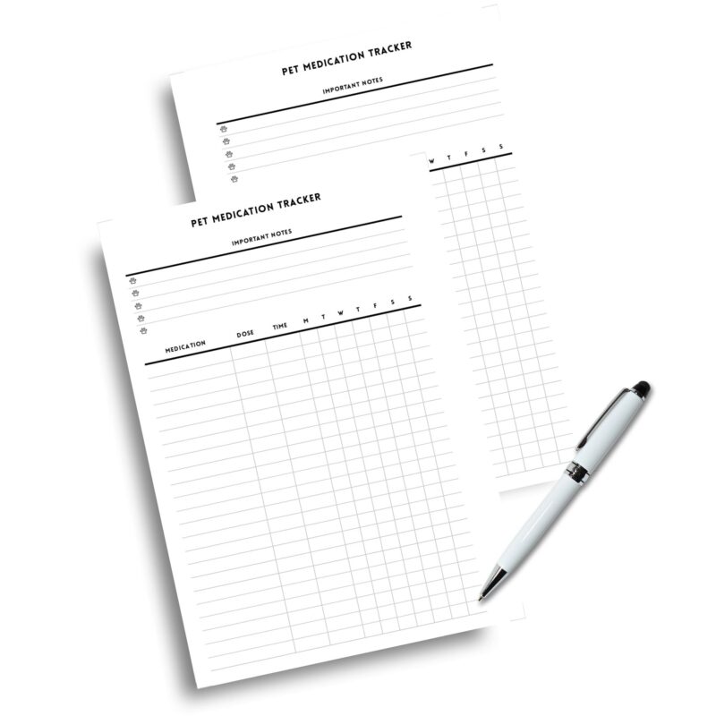 Printable medication schedule for cats and dogs in A5 format