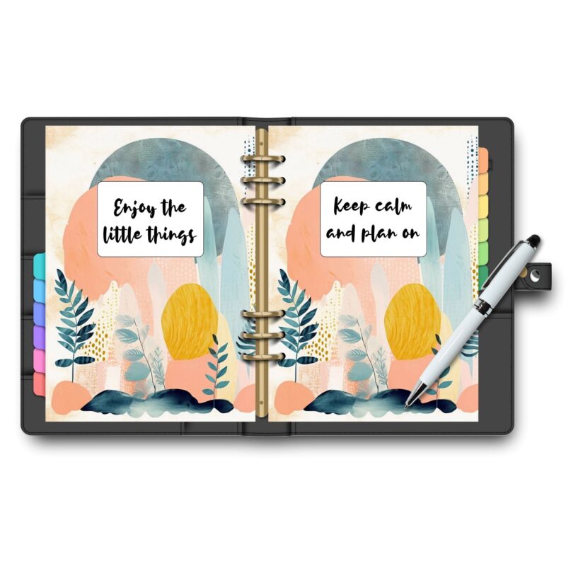 A5 planner dashboard pages printed on cardstock