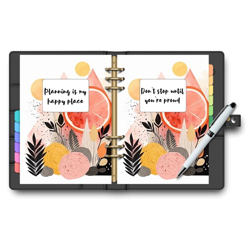 A5 planner dashboard printed on cardstock