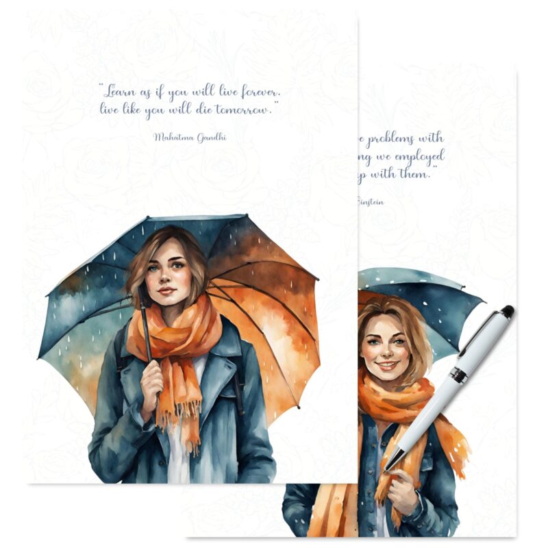 A5 fall planner dashboard with woman and umbrella