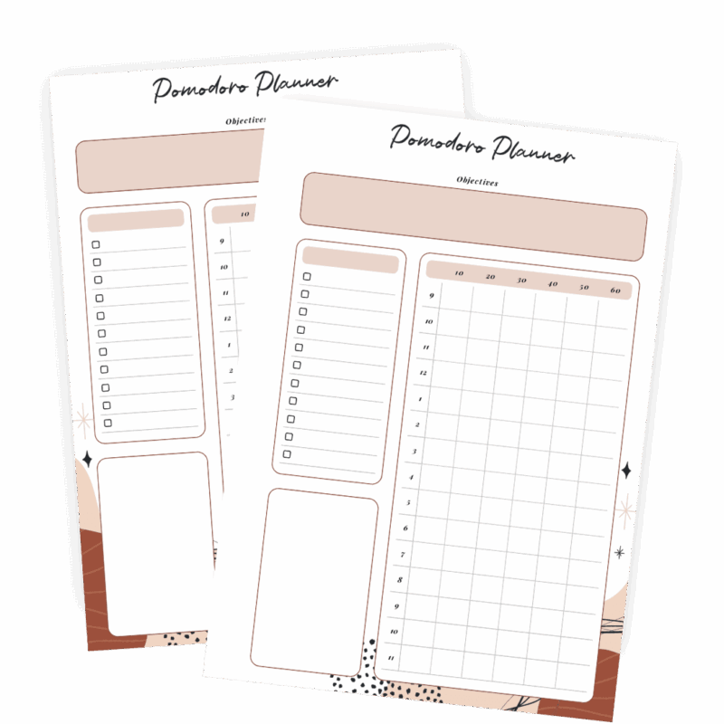 A5 productivity planner with Pomodoro technique