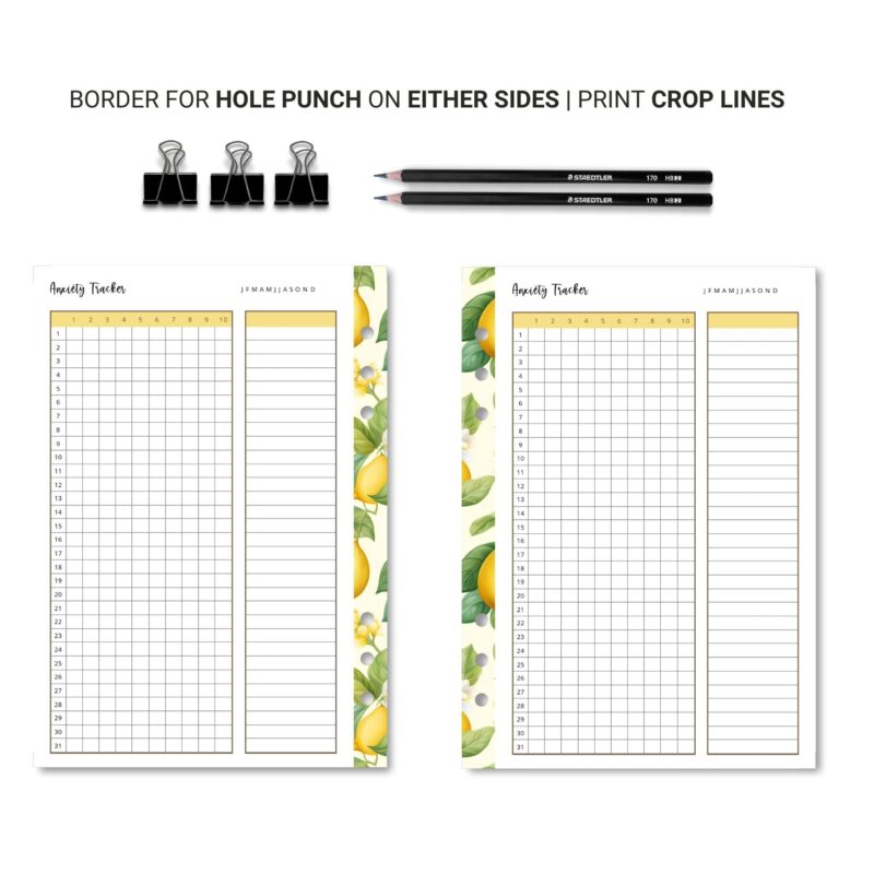 Mood and anxiety log sheet with self-care habits