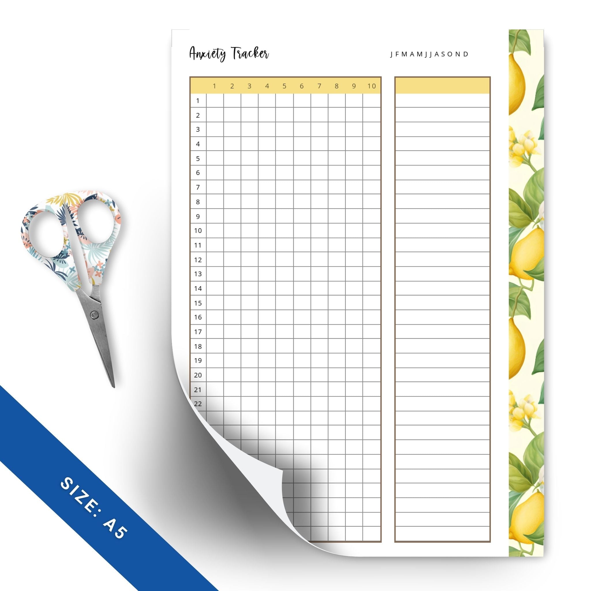 Self-care mood tracker worksheet for anxiety