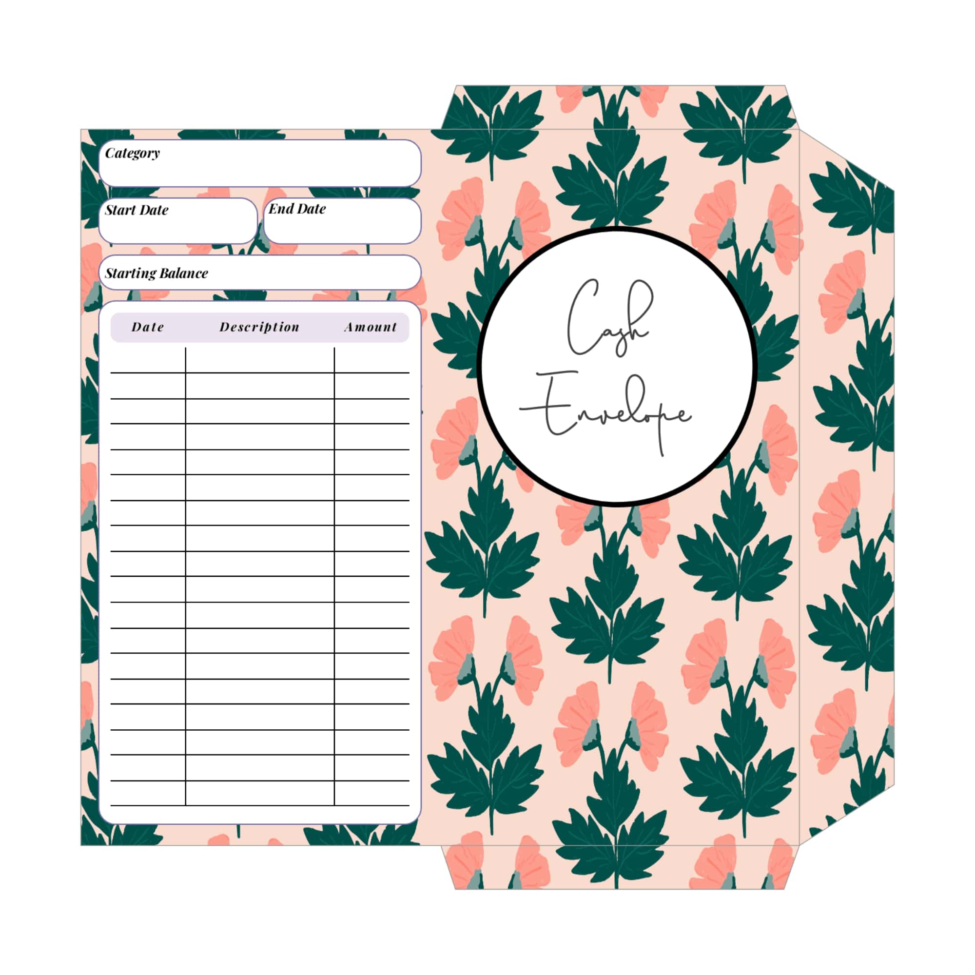 Printable floral budget envelope insert for planners