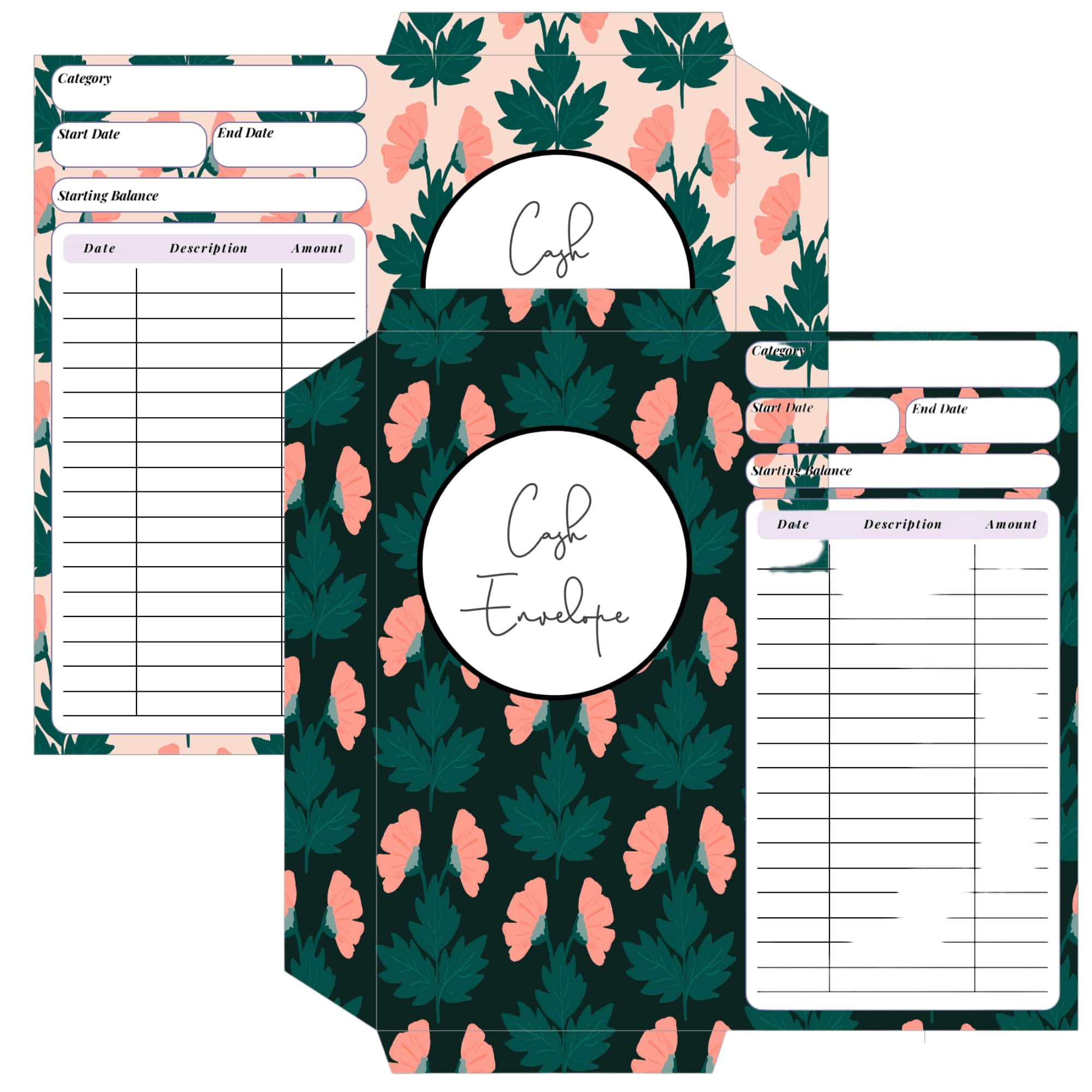 Cash envelope 3x6 printable PDF floral bloom design