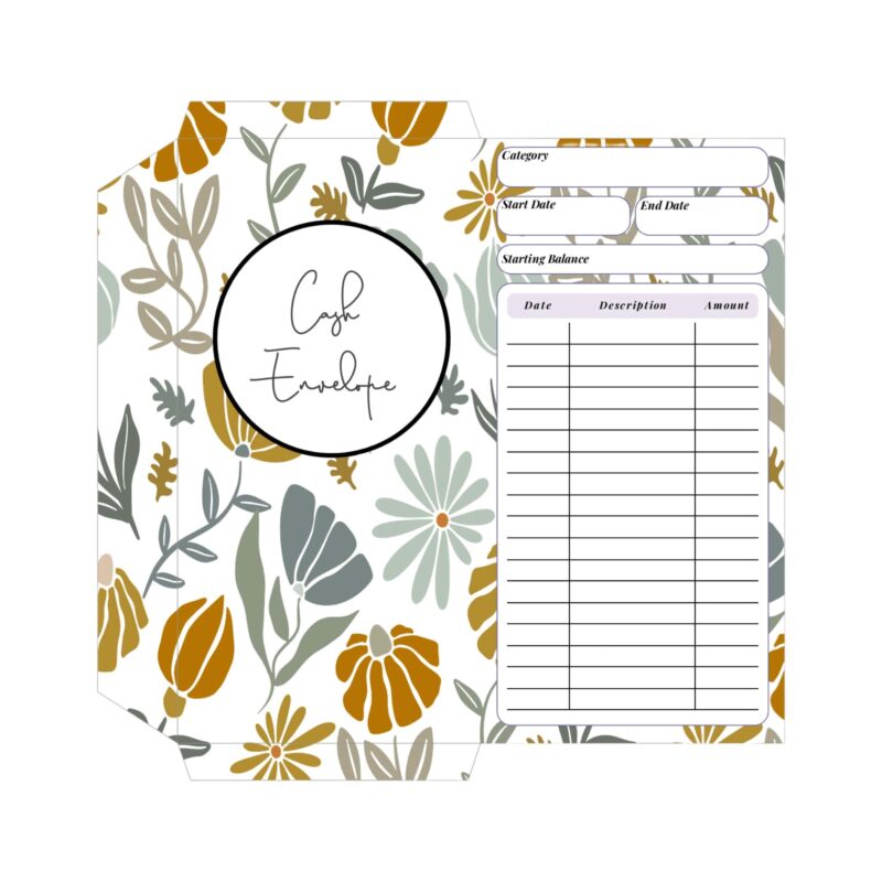 Cash envelope template floral print instant PDF