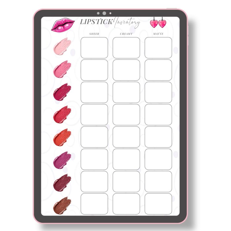 Makeup tracker lipstick shade list planner insert
