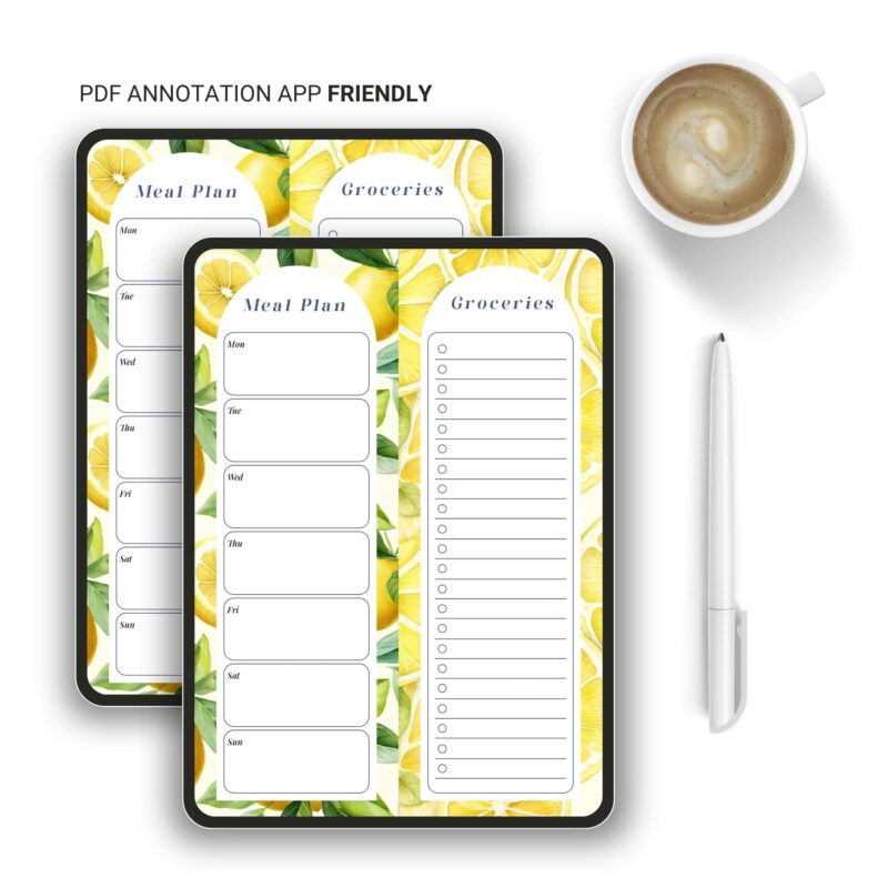 Weekly A5 meal planner with matching grocery list
