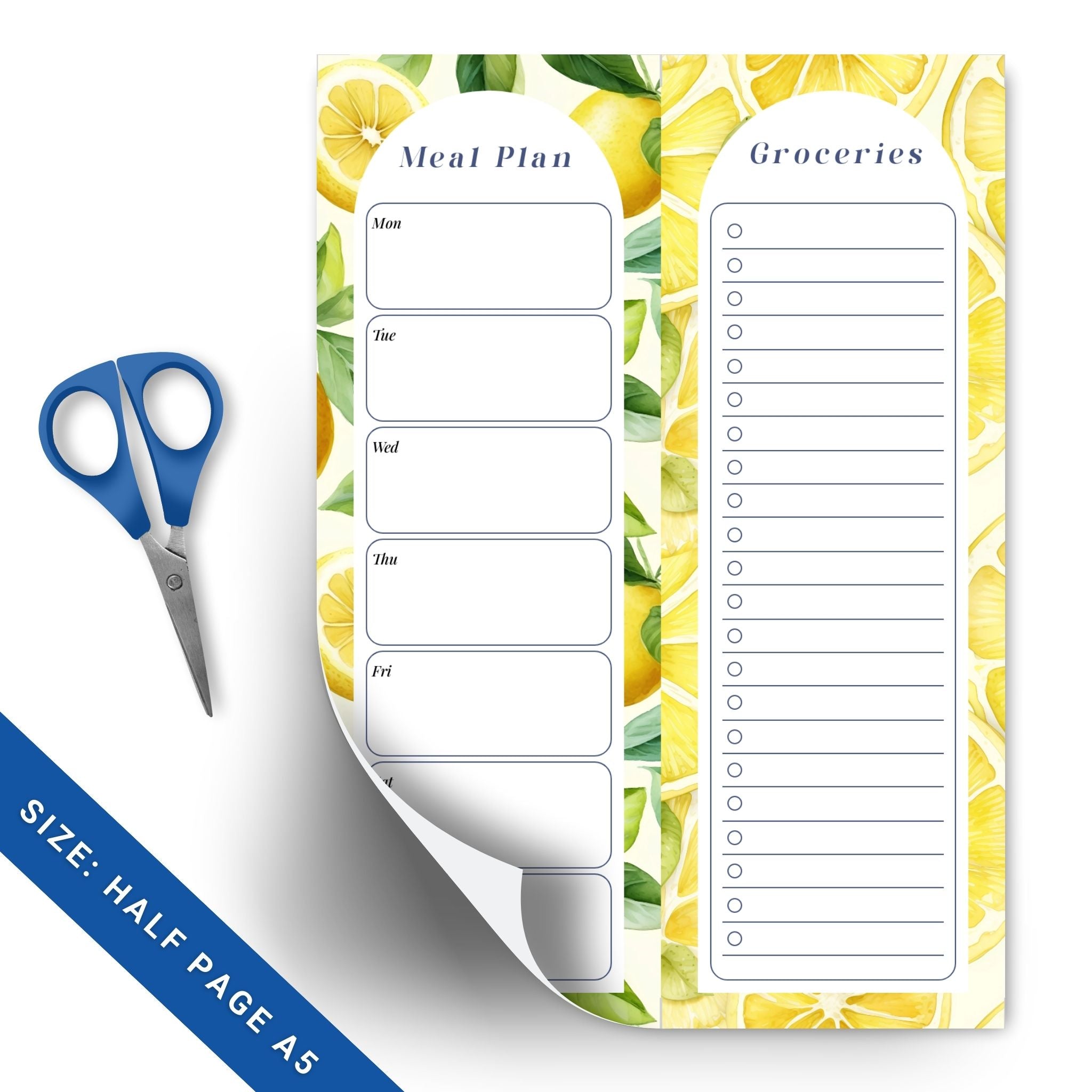 Weekly A5 meal planner with matching grocery list