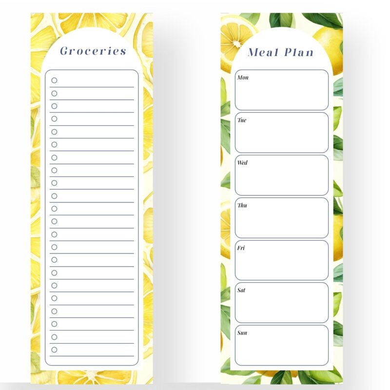 Citrus theme two-page meal and grocery list printable