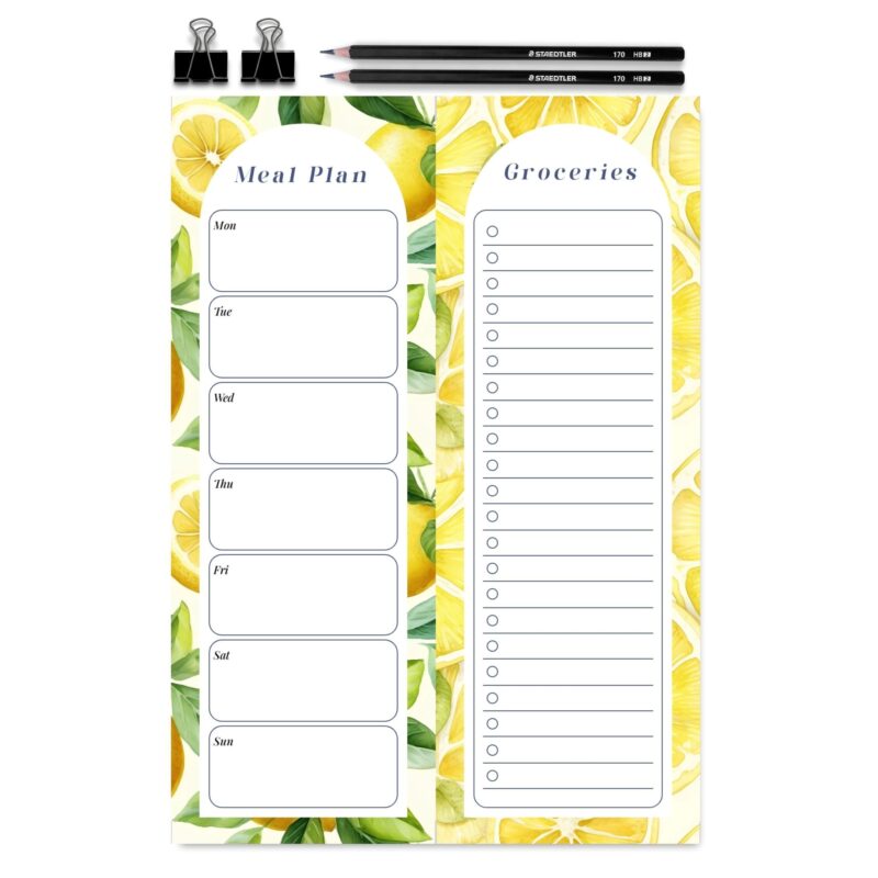 Instant download lemon printable meal plan page set