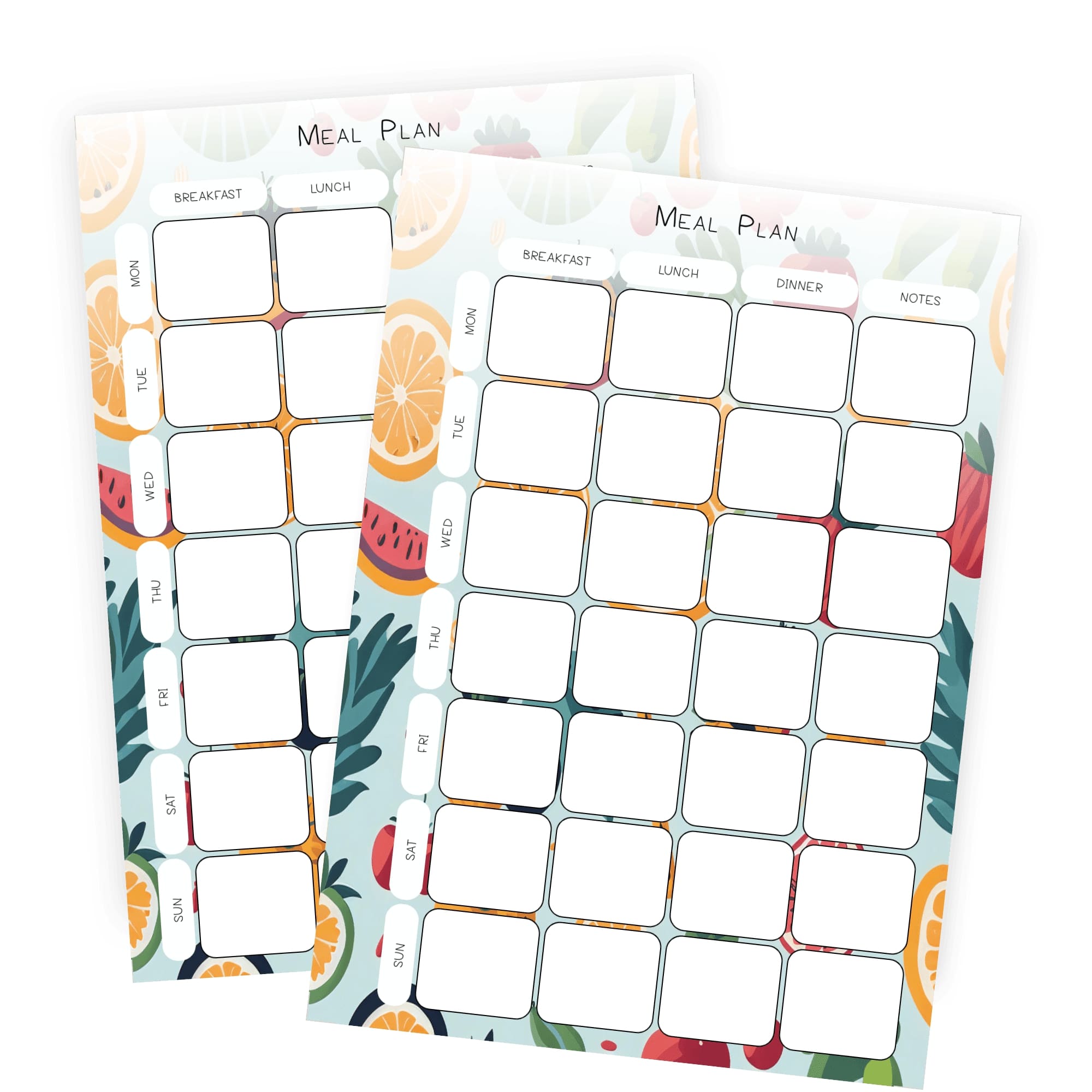 Weekly meal plan and grocery list printable A5