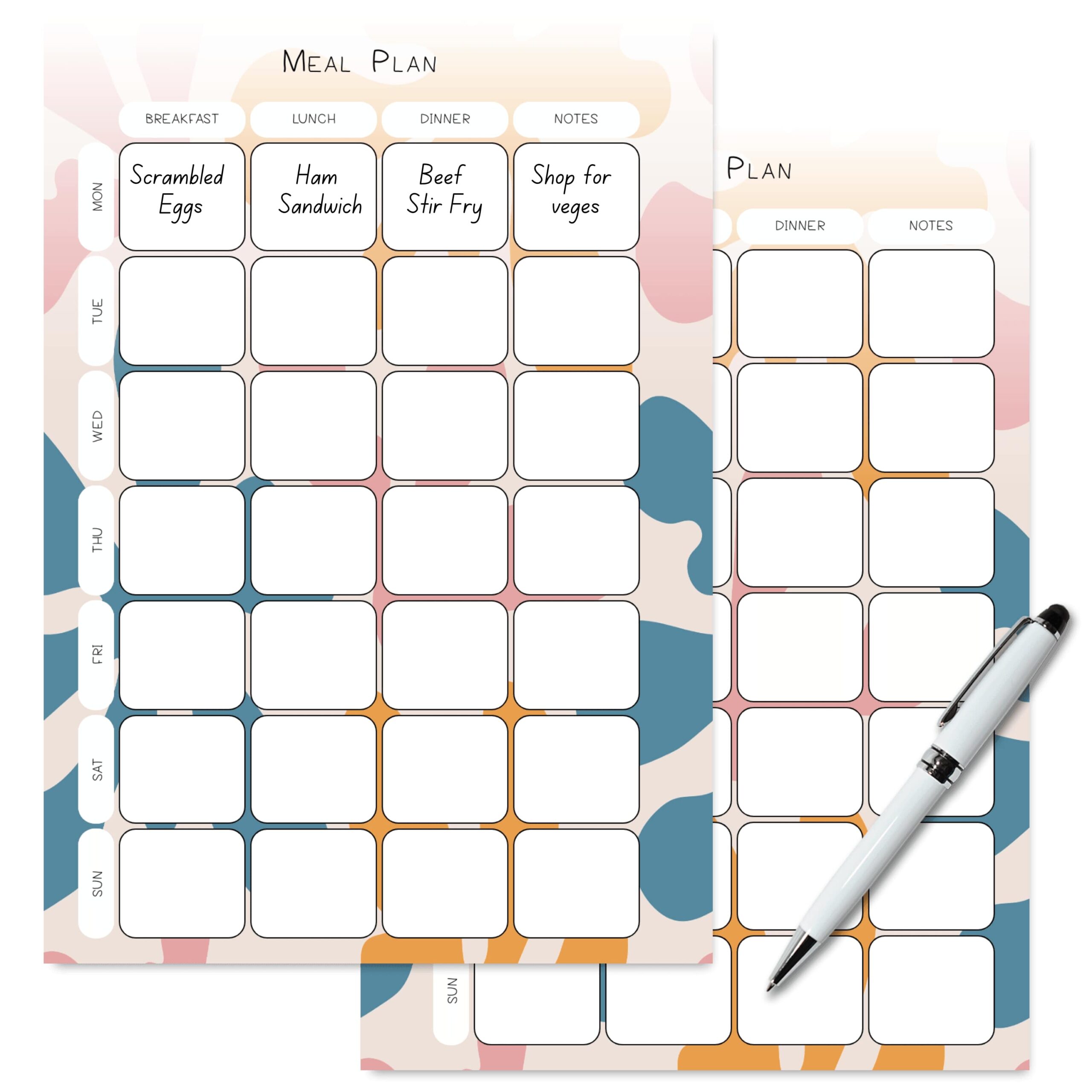 Weekly meal planner with grocery section A5 layout