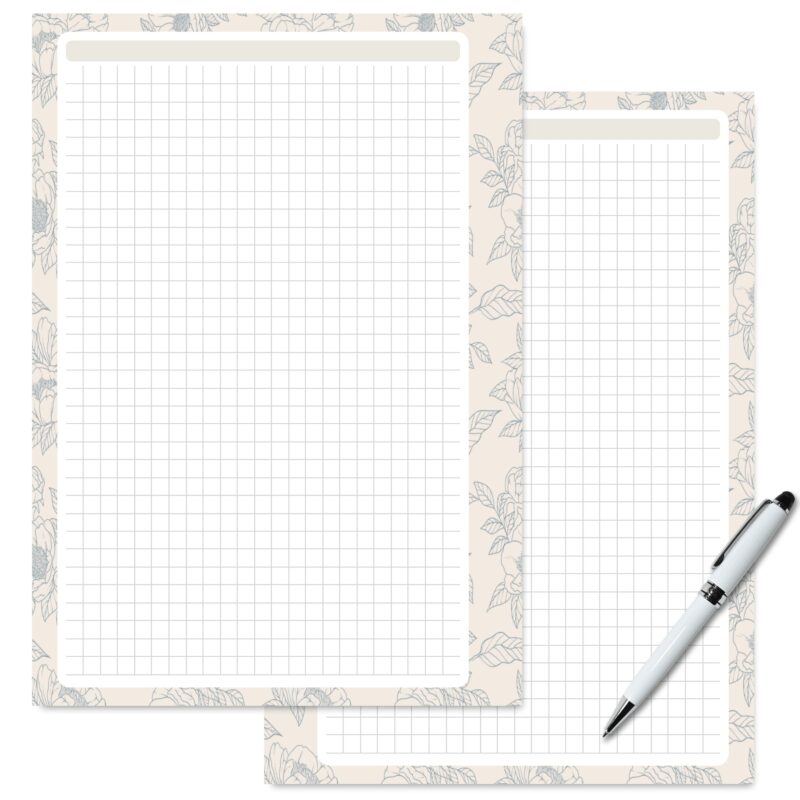 Muted floral note grid template printable A5