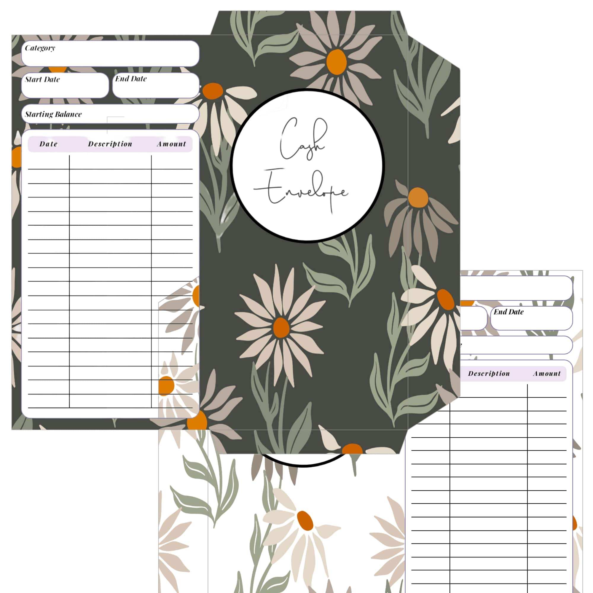Printable petal cash envelopes PDF floral design