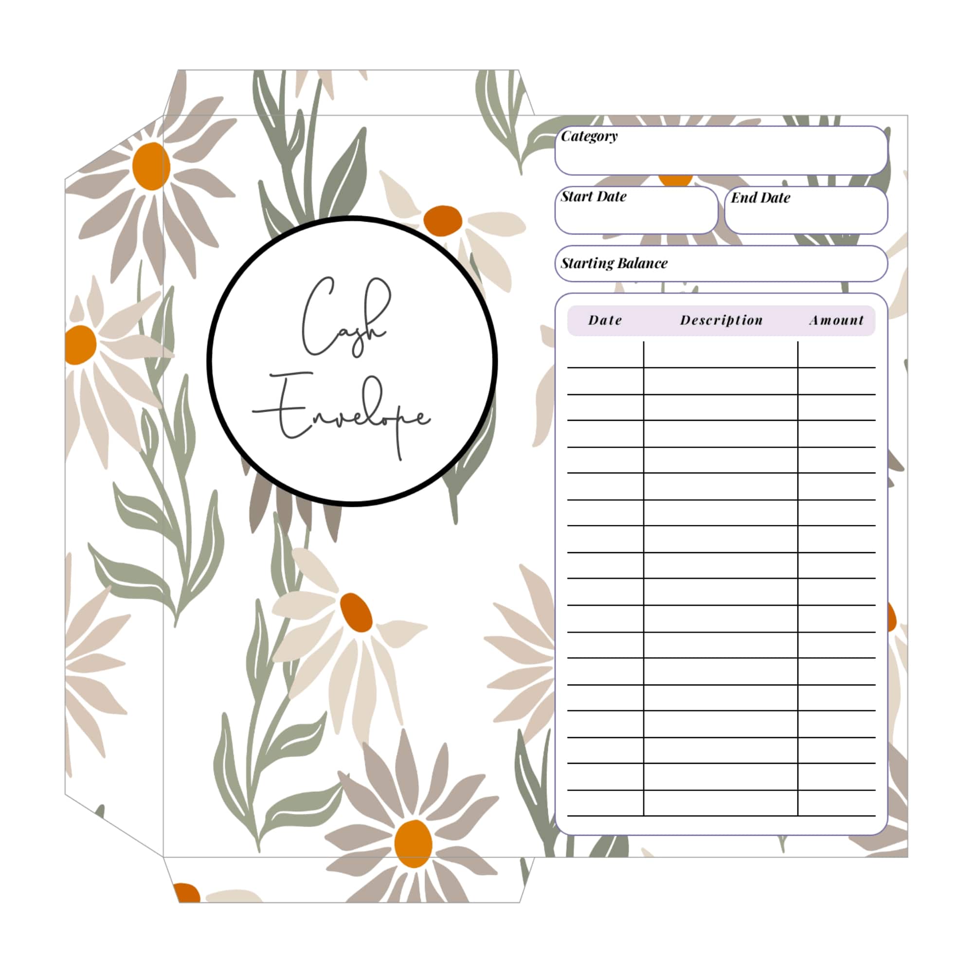 Floral petal budget envelope template printable