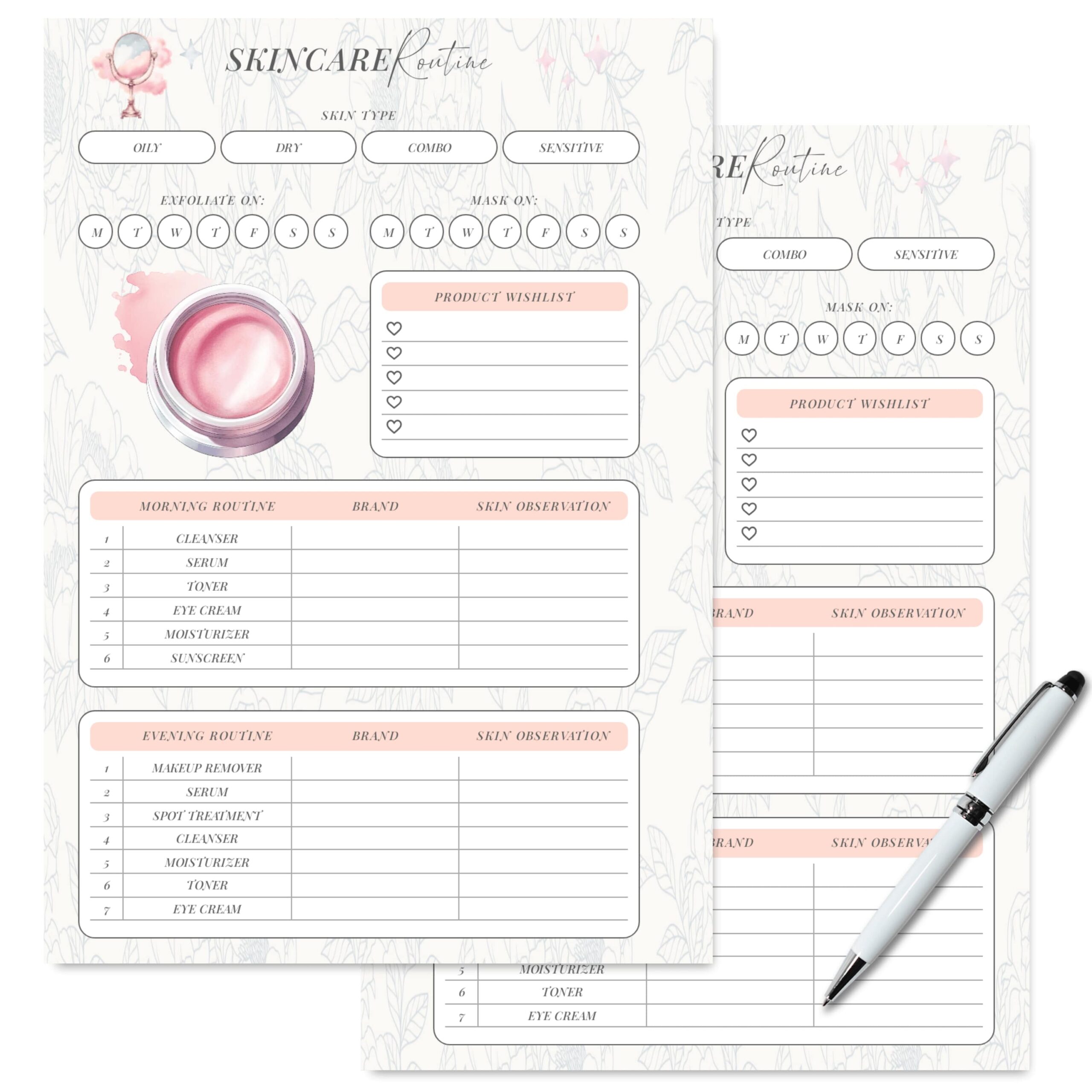 Beauty planner skincare tracker printable A5