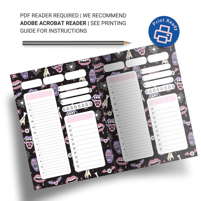 A6 printable sheet with creepy cute graphics