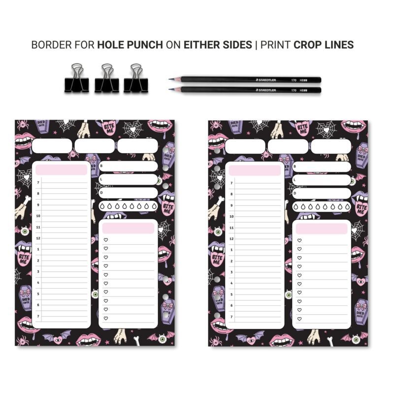 Flat lay of Halloween notepad in planner