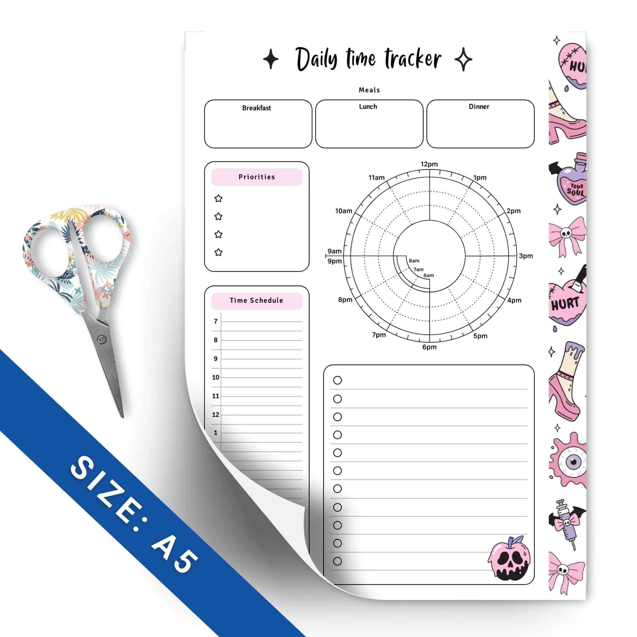 Hourly planner layout with Halloween design