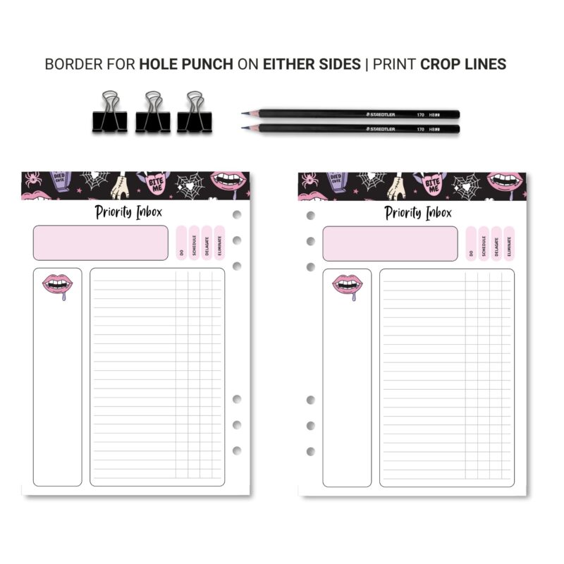 Halloween planner insert with inbox layout