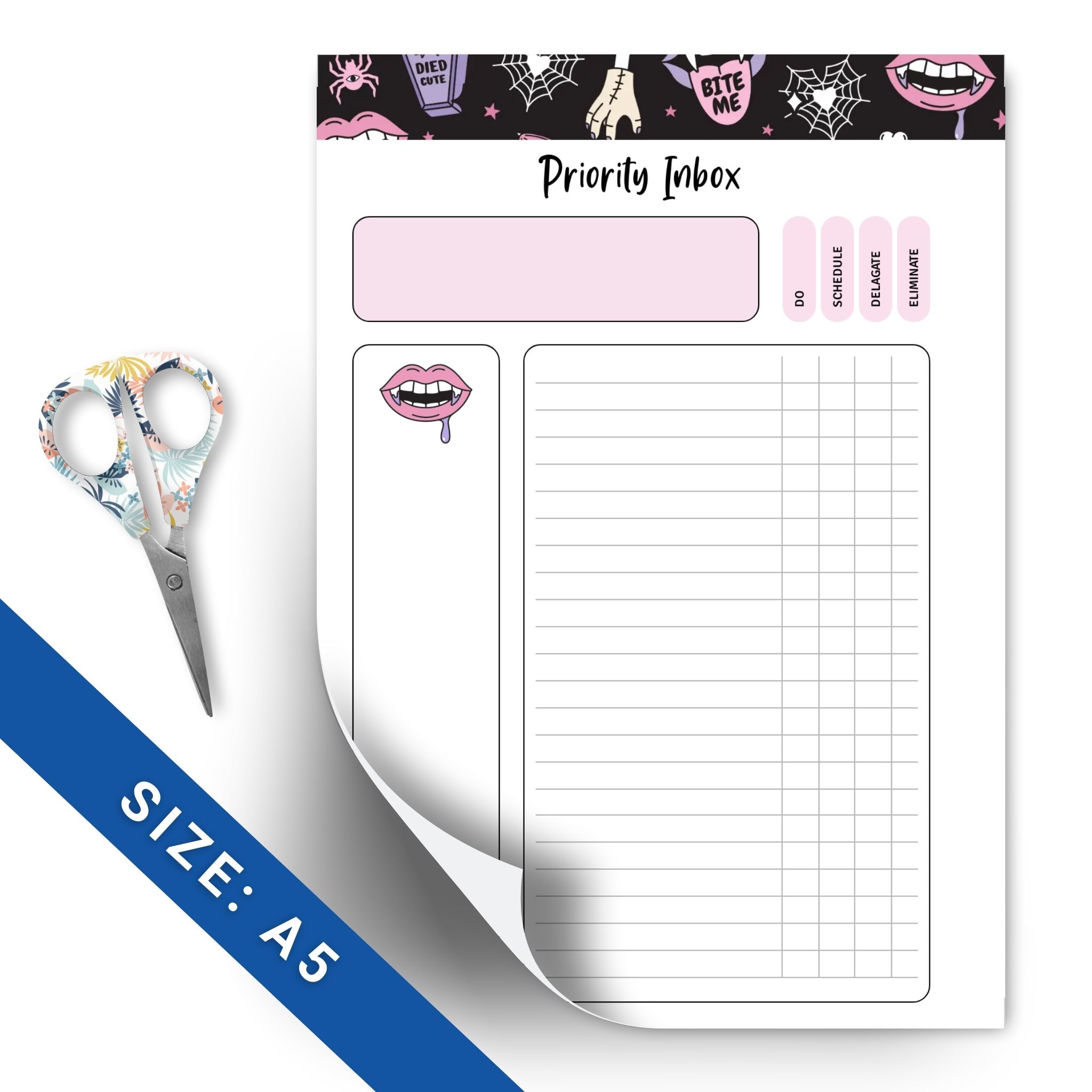 Priority planner page with checkboxes and Halloween theme