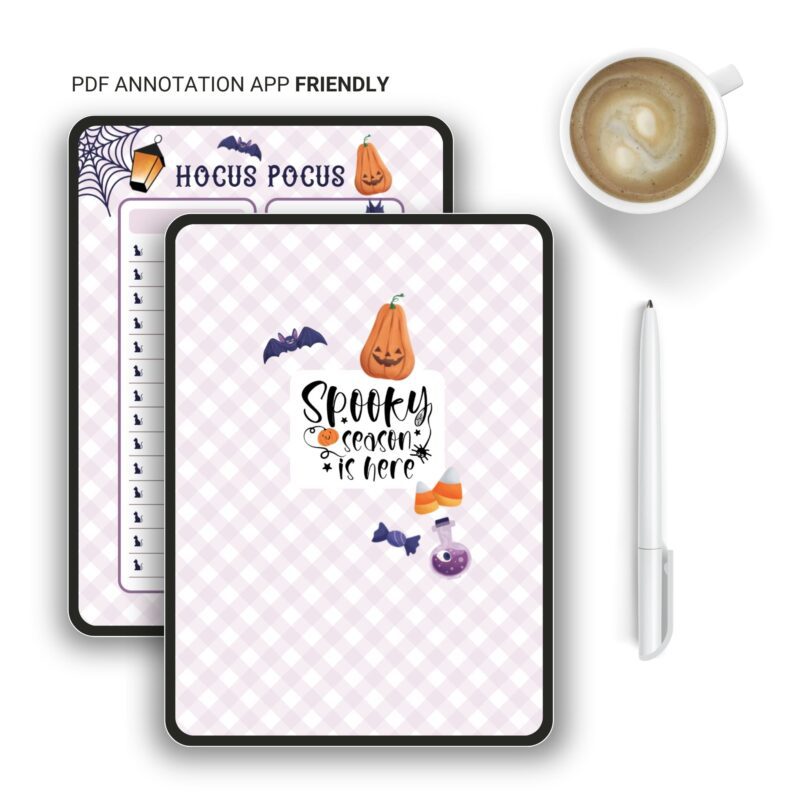 Planner spread with Halloween note sheet