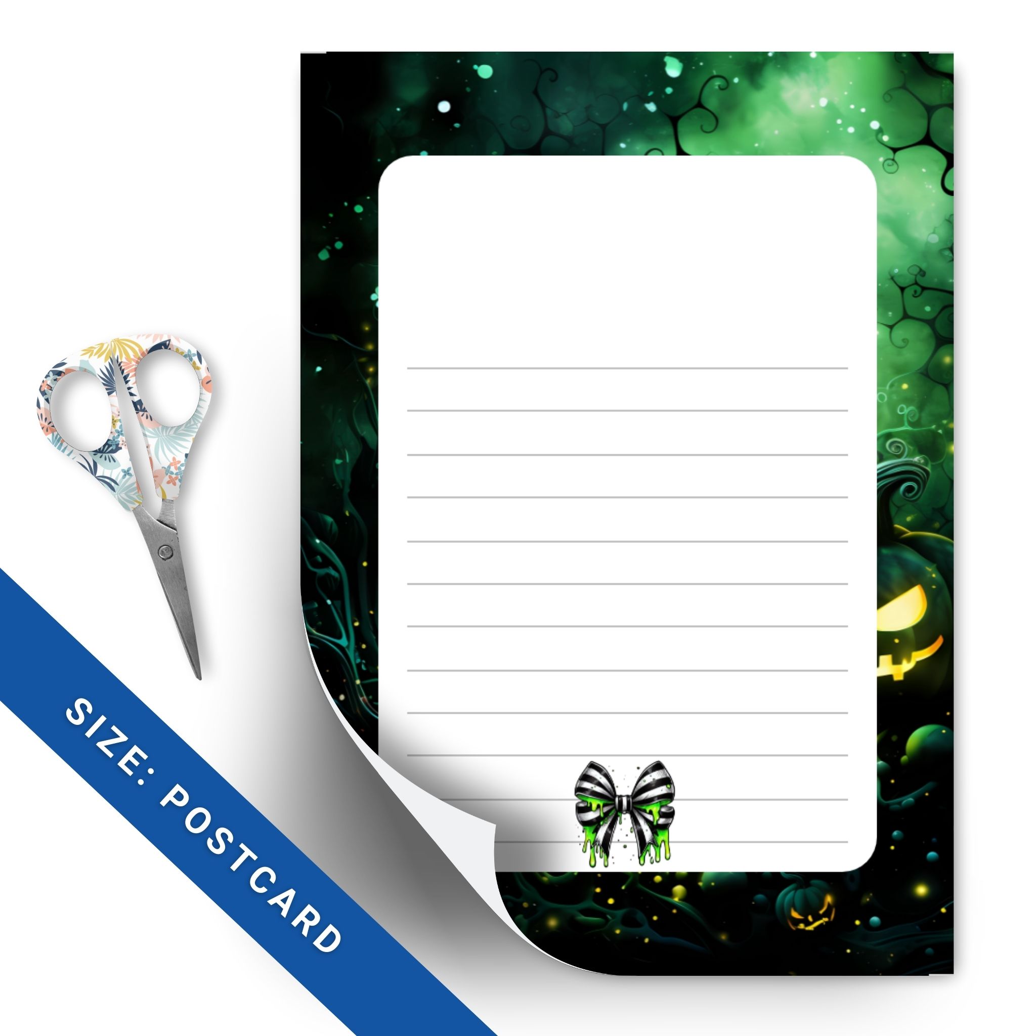 Black and green skull Halloween card PDF