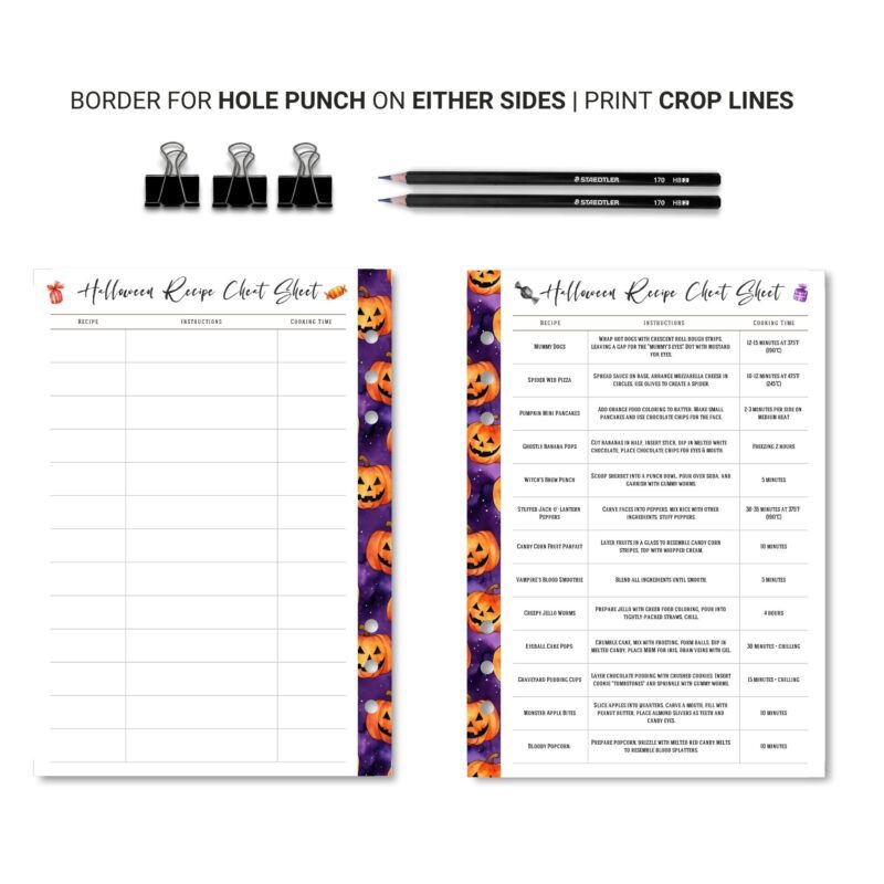 Black and white Halloween food planner sheet