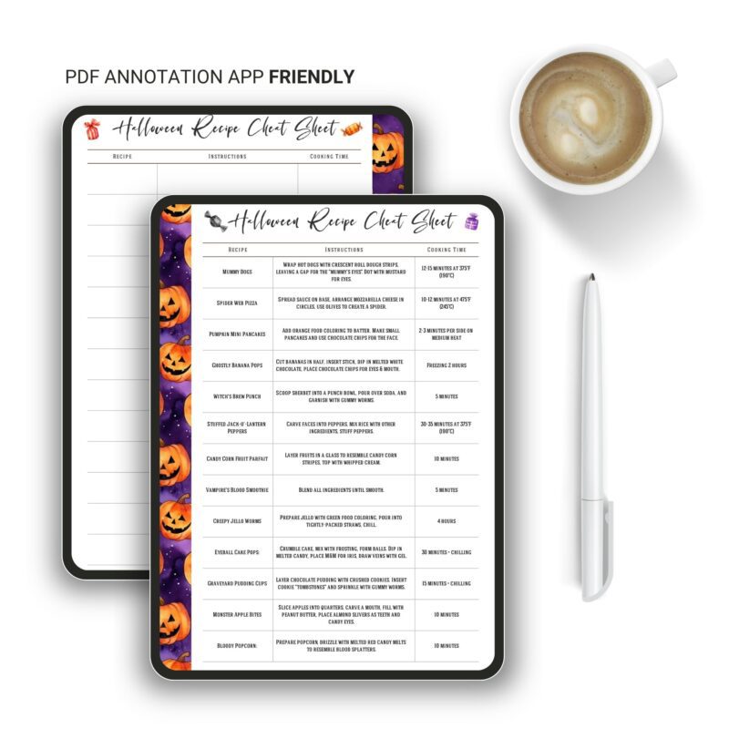 Printable Halloween Recipe Cheat Sheet PDF