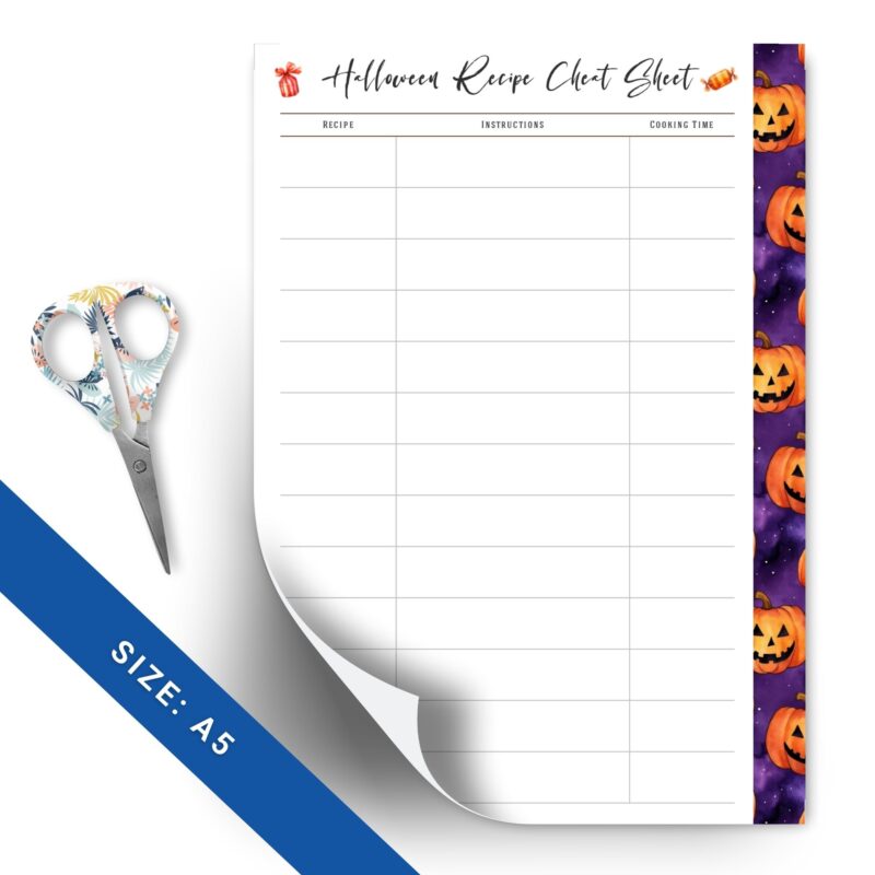 Two-page Halloween recipe card for planners