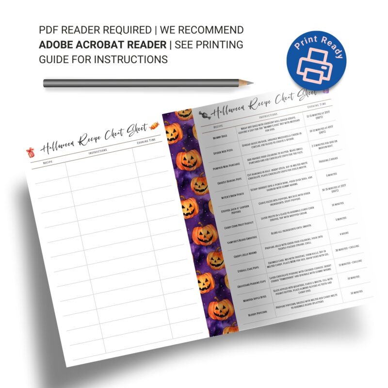 Writing on a Halloween recipe insert in kitchen