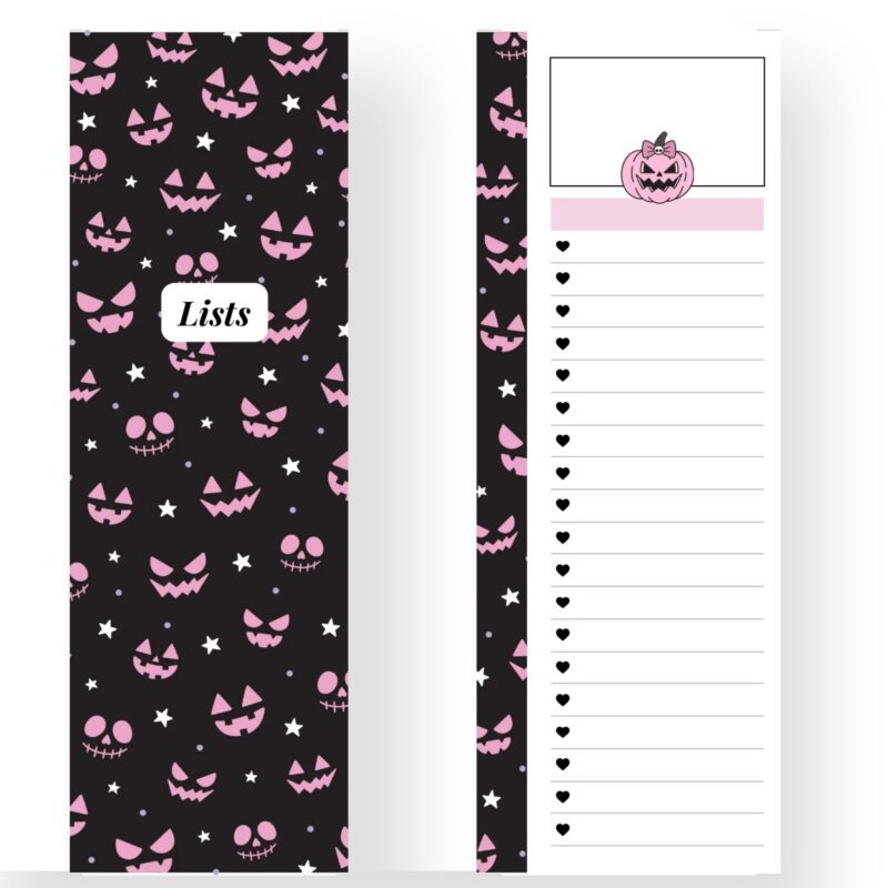 Pink and black Halloween notes page with checklist layout