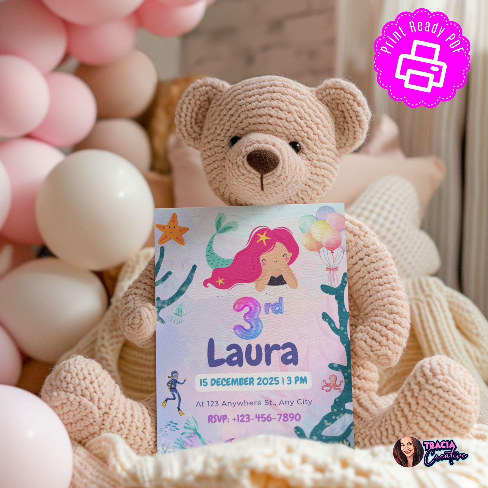 Under the Sea Birthday Invitation editable PDF