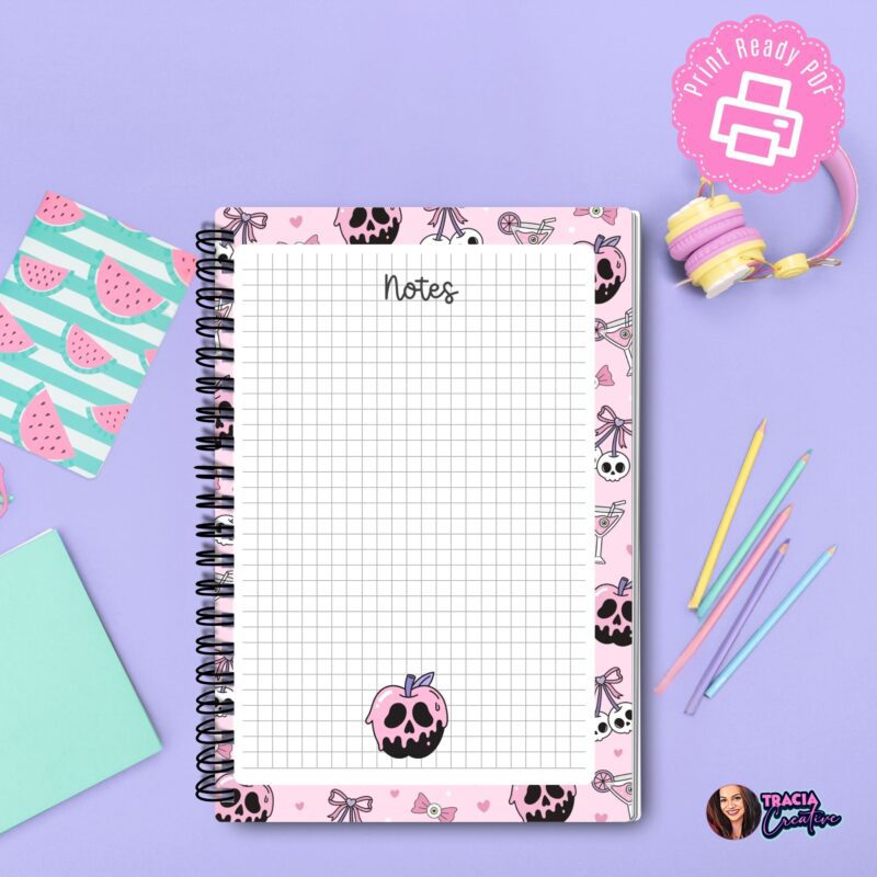 Halloween Notes Page printable with pink theme