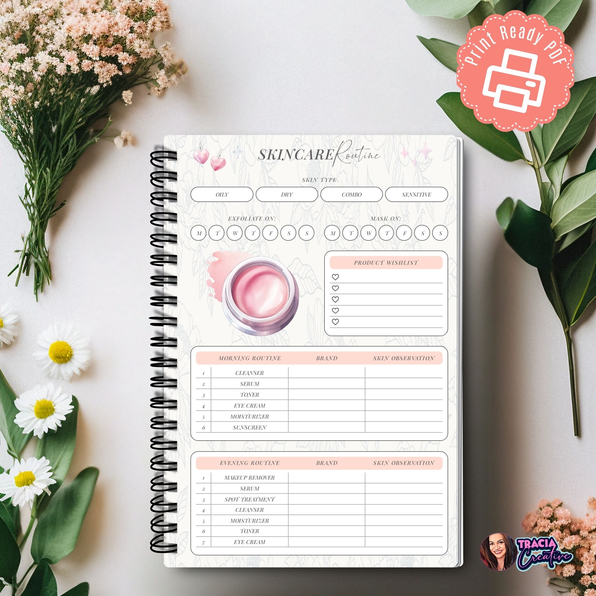 Printable skincare routine page A5 PDF