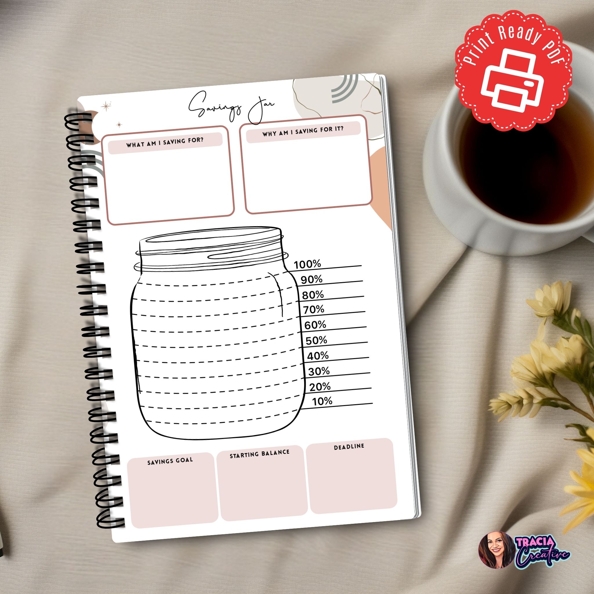 Printable savings jar tracker A5 PDF page