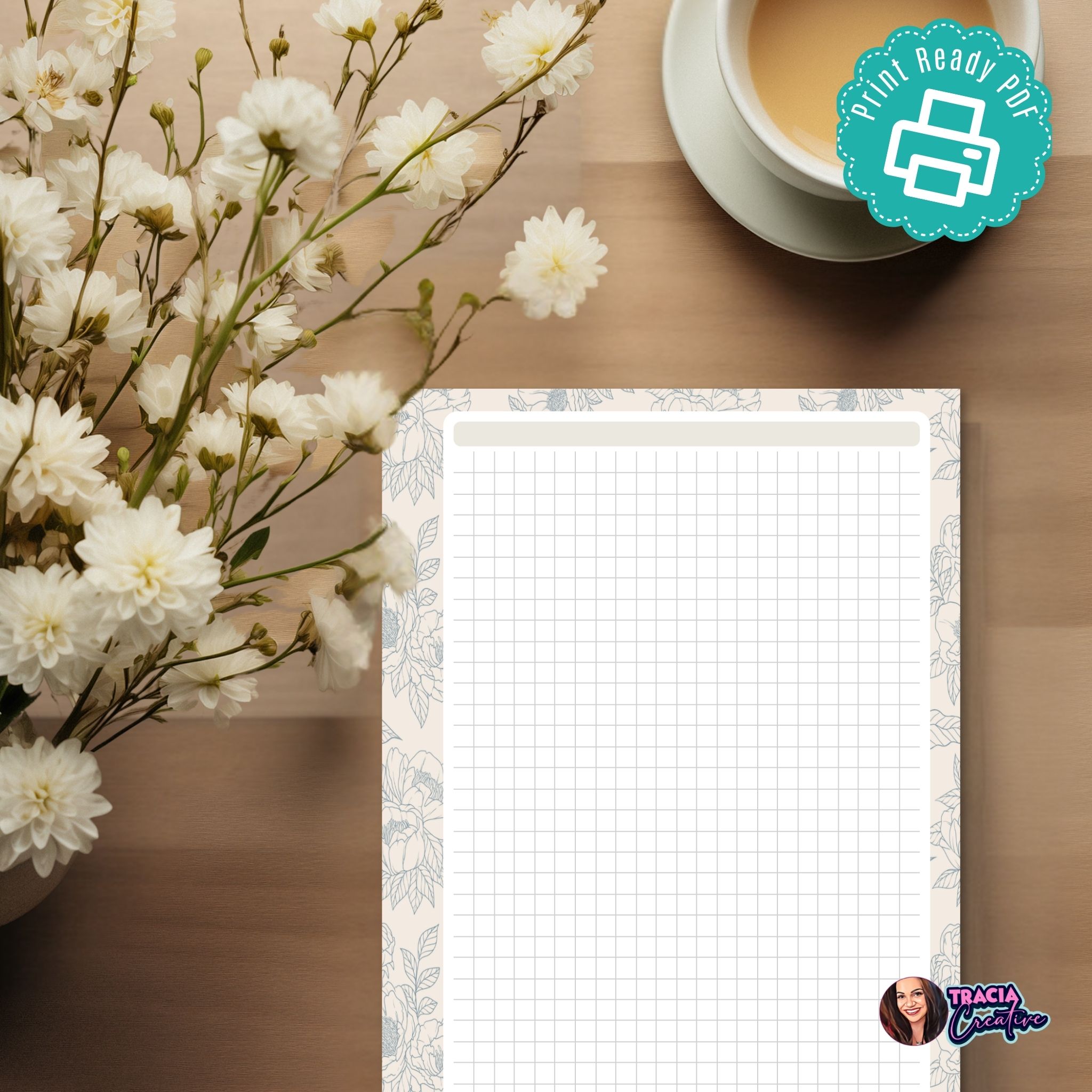 Printable floral notes grids A5 PDF