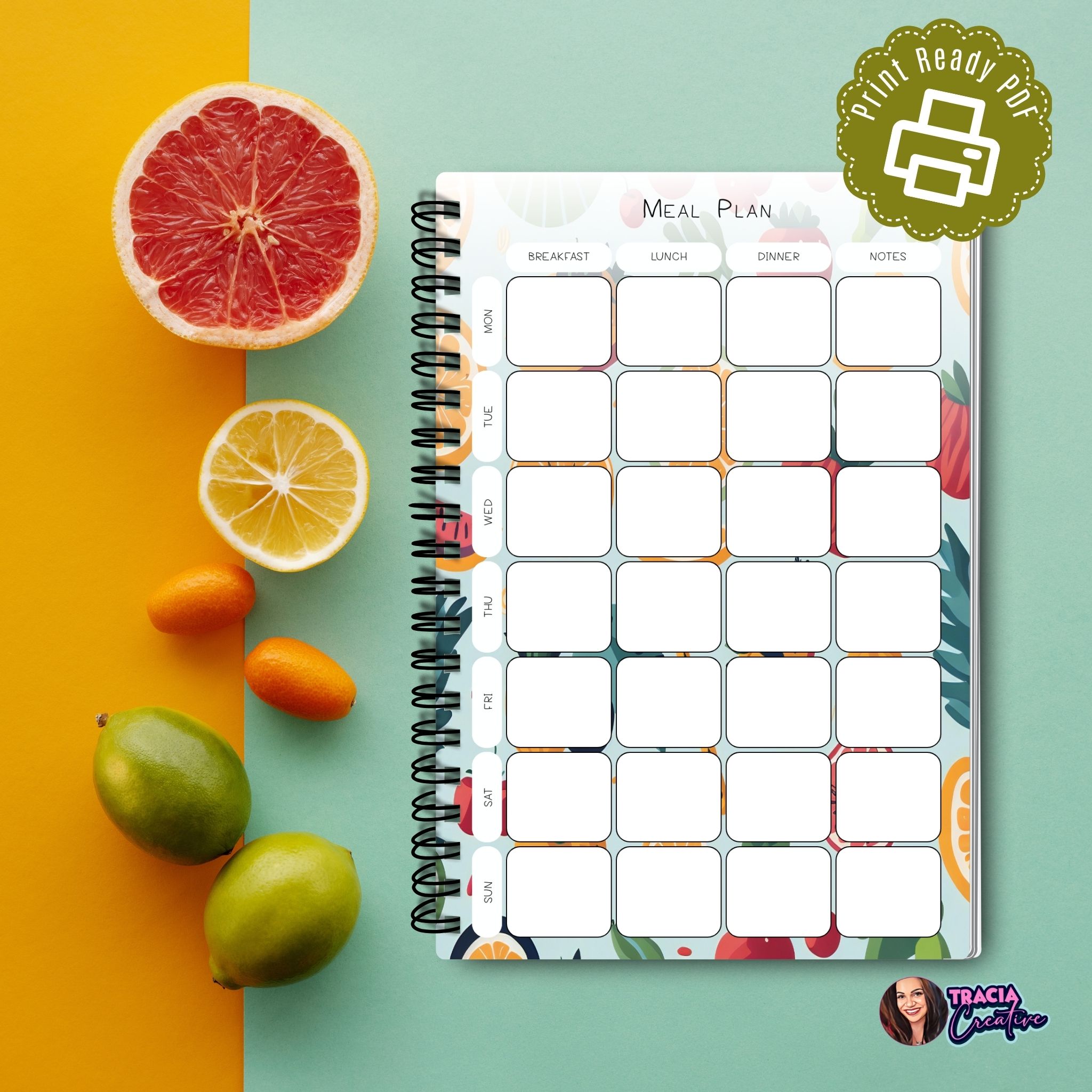 Printable meal planner page A5 PDF