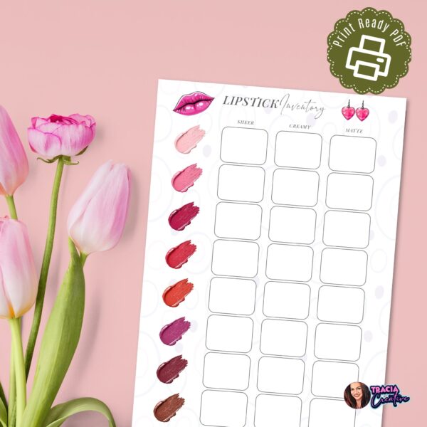 Printable lipstick inventory A5 PDF makeup tracker