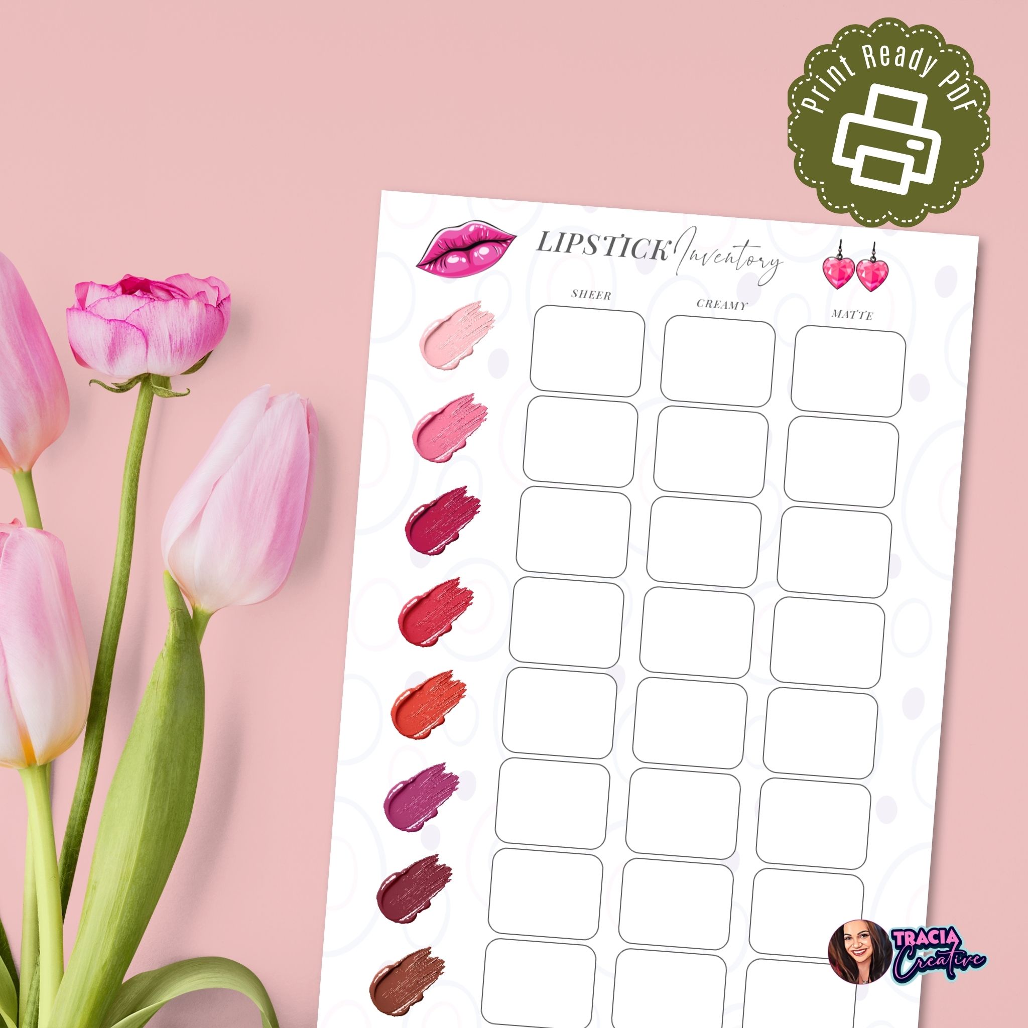 Printable lipstick inventory A5 PDF makeup tracker
