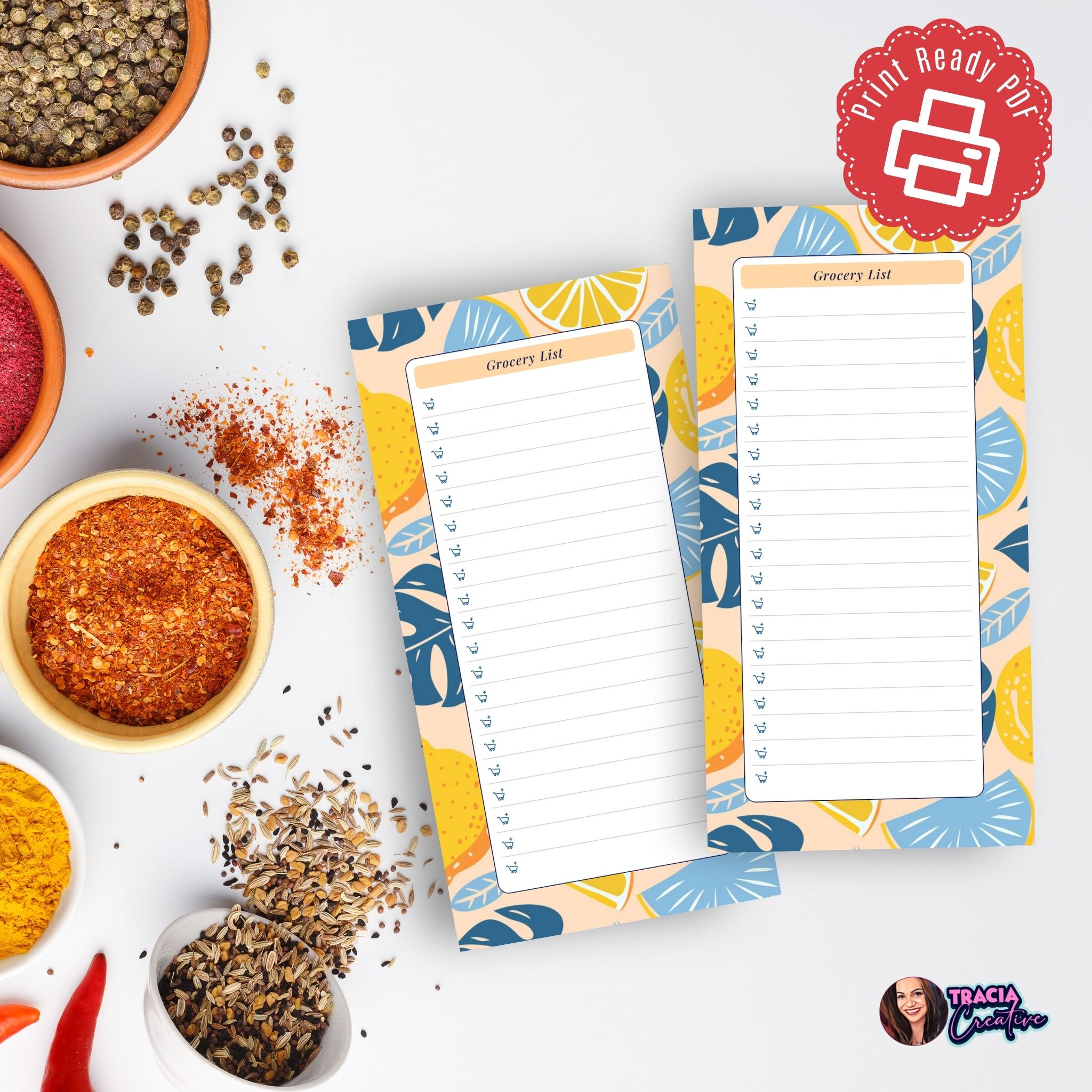 Printable grocery shopping list PDF citrus theme