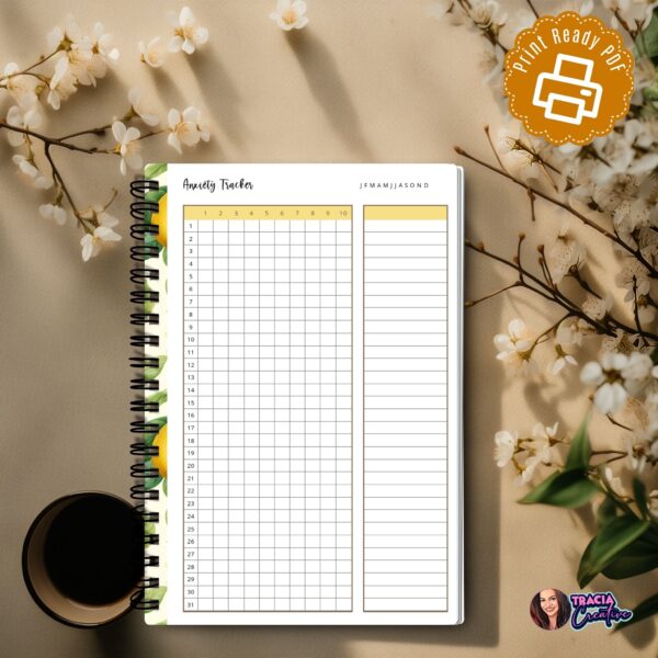 Printable Anxiety Tracker A5 PDF citrus theme