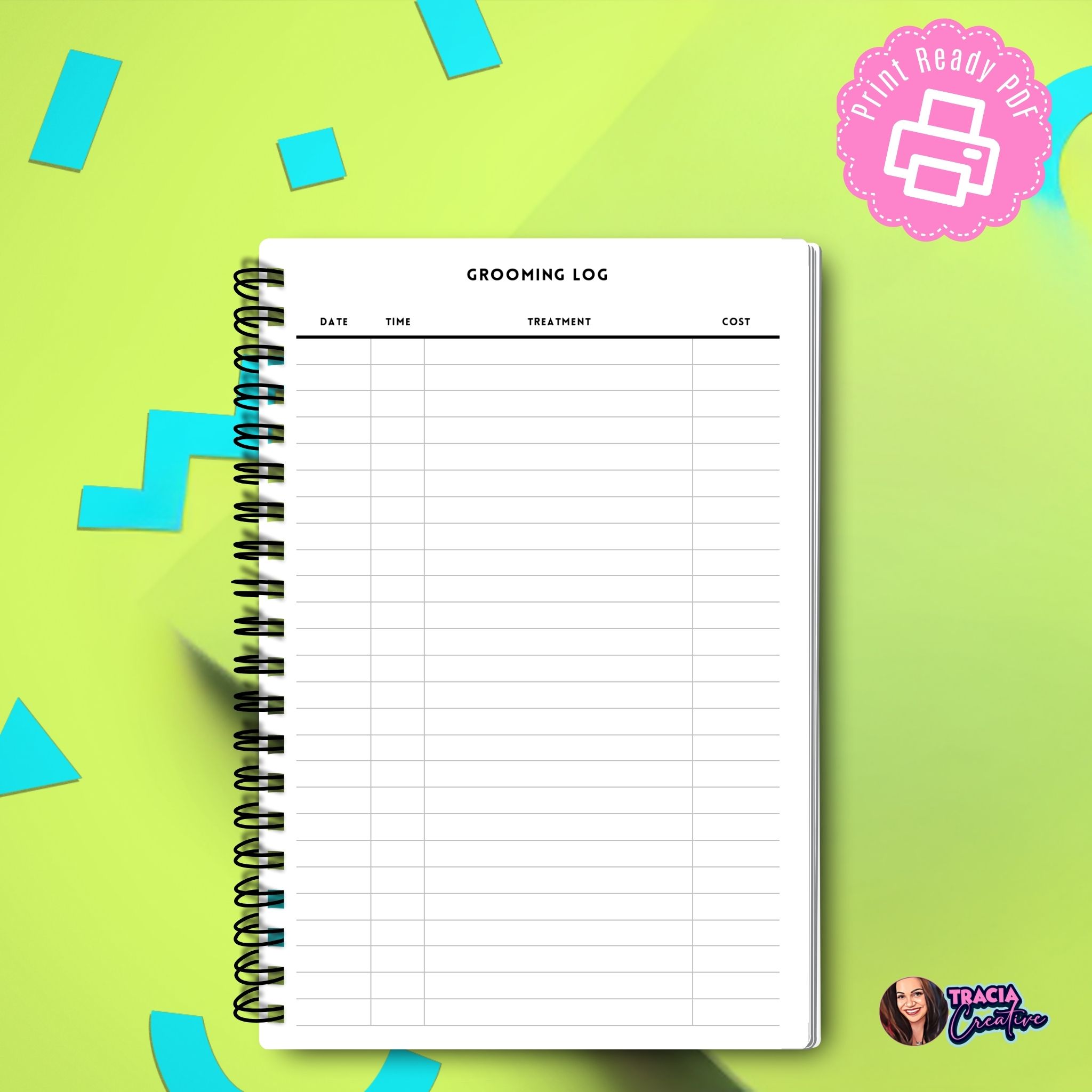 Pet Grooming Log minimalist A5 printable PDF
