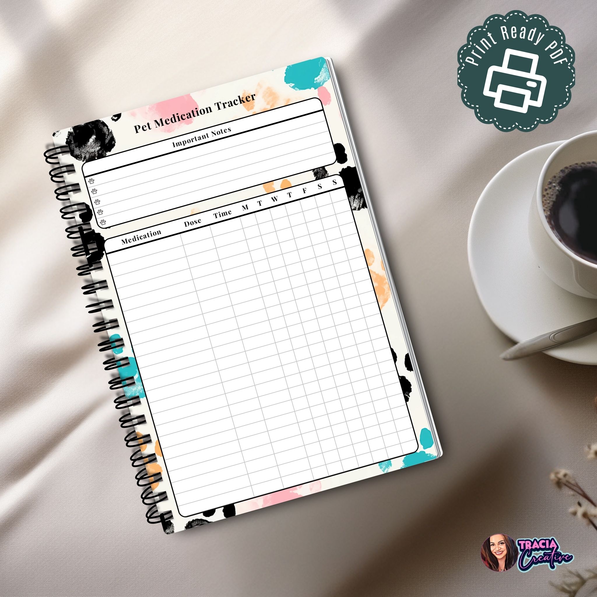 Pet Medication Tracker A5 printable PDF