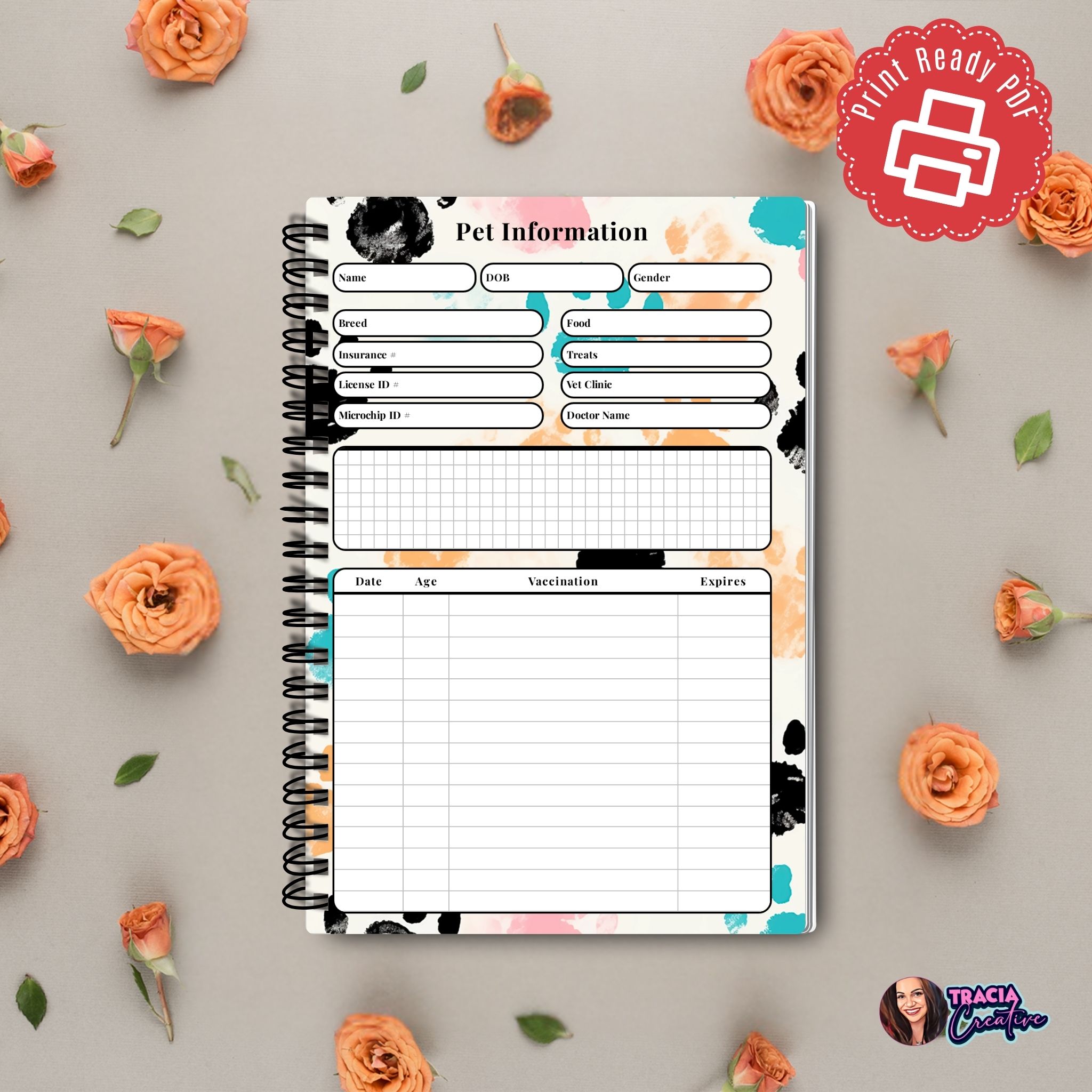 Pet Information Planner A5 printable page