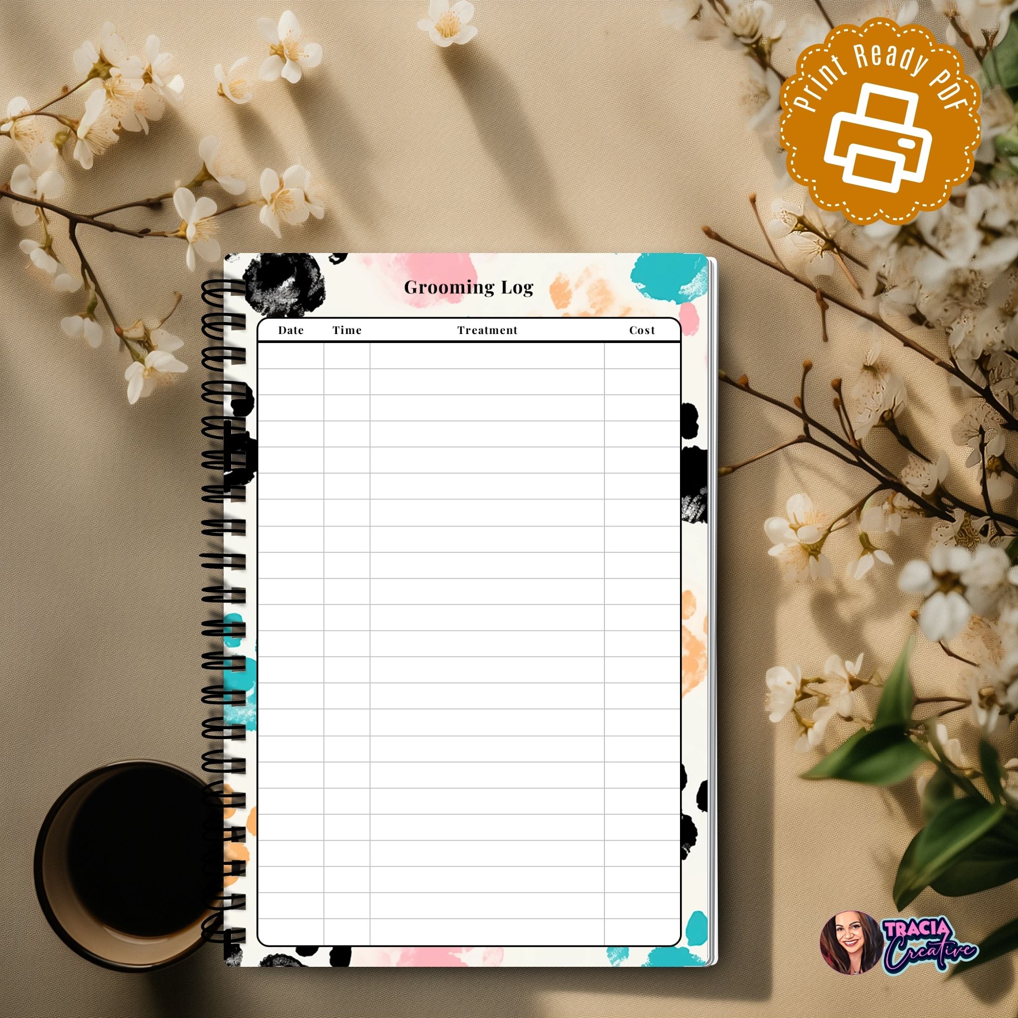 Pet Grooming Log A5 printable PDF tracker
