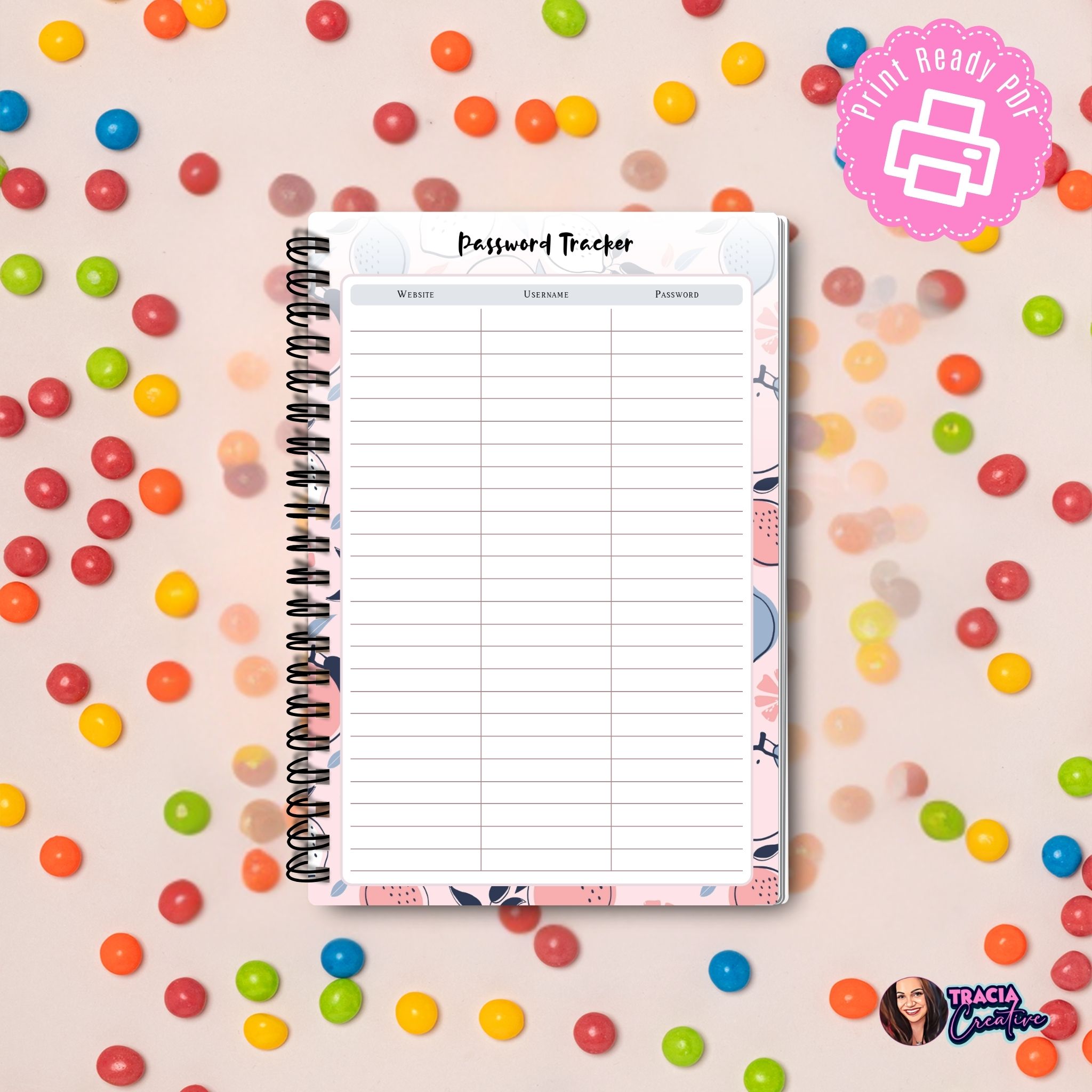 A5 Password Tracker printable PDF with website username password notes
